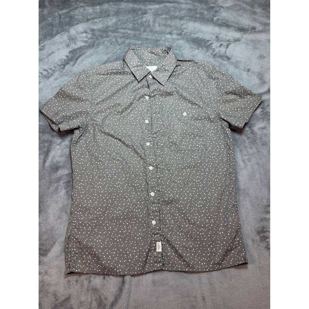American Eagle Flex Mens Small Gray Patterned Short Sleeve Button Down Shirt